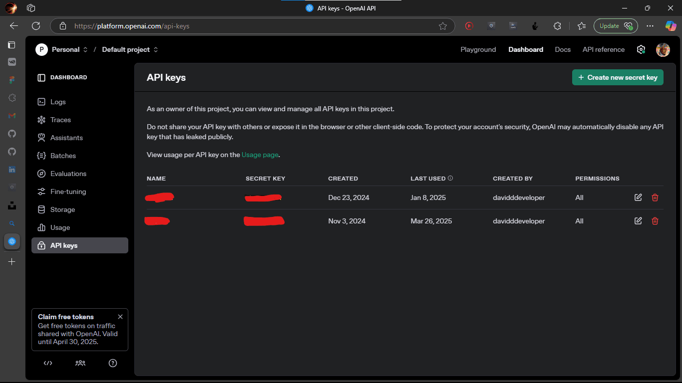 OpenAI API Dashboard